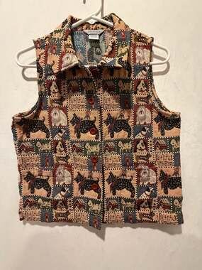 Stonebridge Vintage 90s Tapestry Dog Print Button Front Vest Size PS